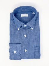 Carica l'immagine nel visualizzatore di Gallery, Camicia Denim Misto Lino Stone Washed Collo Button-down