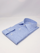 Carica l'immagine nel visualizzatore di Gallery, Camicia Azzurra Lino-Cotone operato Collo SemiFrancese