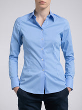 Carica l'immagine nel visualizzatore di Gallery, Camicia Donna Cotone Stretch Riga Blu