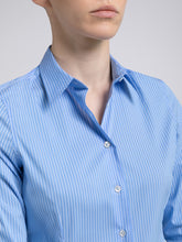 Carica l'immagine nel visualizzatore di Gallery, Camicia Donna Cotone Stretch Riga Blu