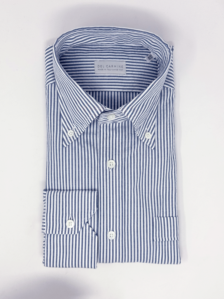 Camicia Bacchetta Blu Seersucker Collo Francese
