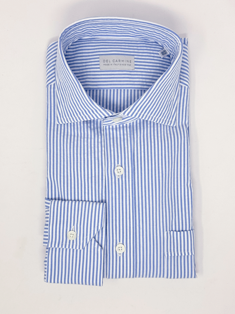Camicia Bacchetta Azzurra Seersucker Collo Francese