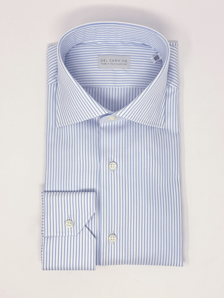 Camicia Gessato Azzurro Royal Oxford Collo Saint Tropez