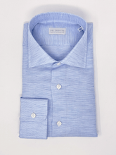 Carica l&#39;immagine nel visualizzatore di Gallery, Camicia Azzurra Lino-Cotone operato Collo SemiFrancese
