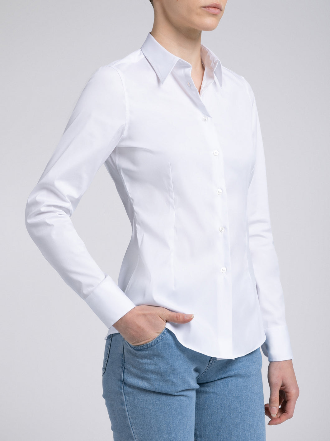 Camicia Donna Cotone Stretch Bianco